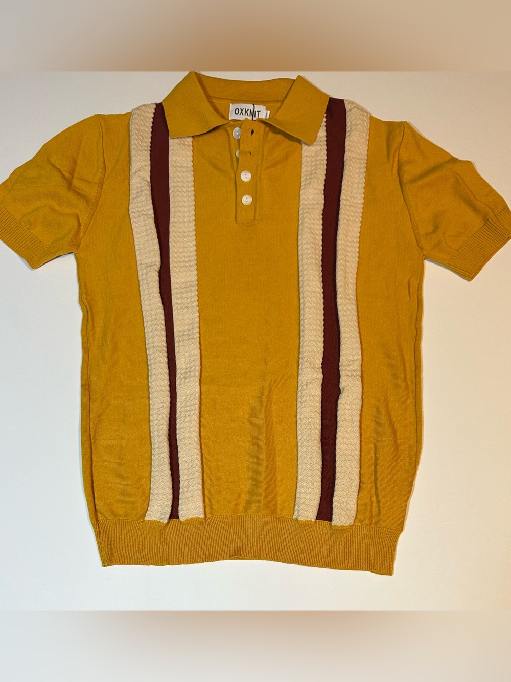 OXKNIT Retro 70s striped Knit Polo Shirt